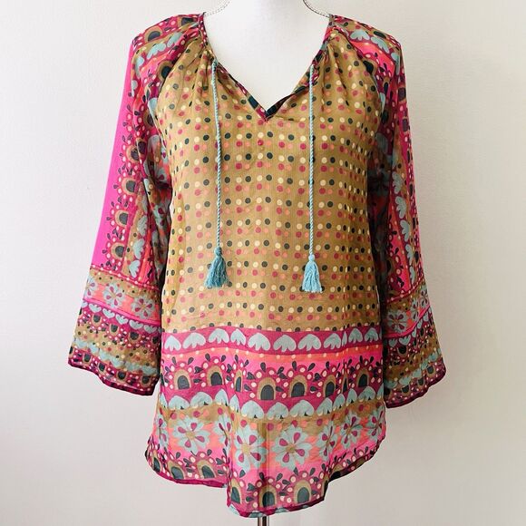 Natural Life Tops - Live Happy by Natural Life Colorful Boho Hippie Festival Lightweight Blouse -Med